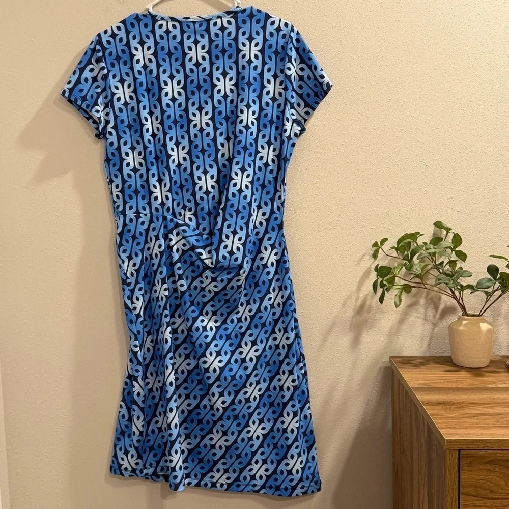 J. McLaughlin Large Geometric Elora Cap Sleeve Tie Waist Dress Catalina Cloth